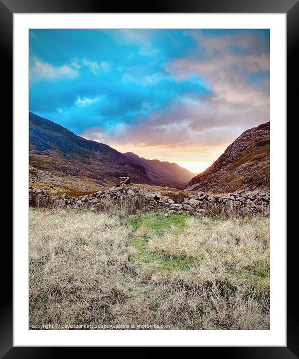 Sunset Mountain Snowdonia Framed Mounted Print by David Bennett