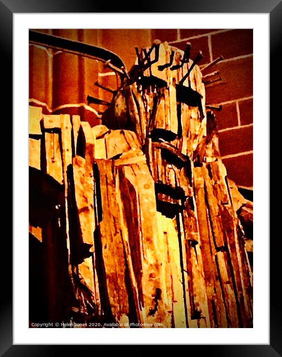 Abstract of wooden statue of Jesus Christ in Liver Framed Mounted Print by Helen Jones