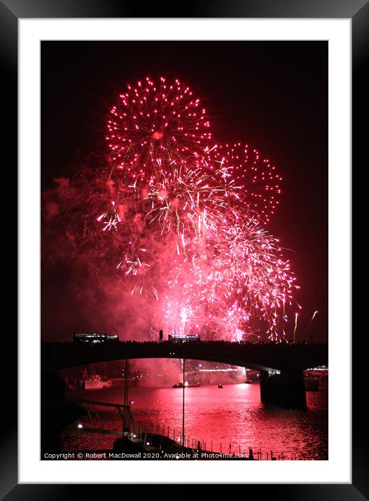 Fireworks over Waterloo Bridge, London Framed Mounted Print by Robert MacDowall