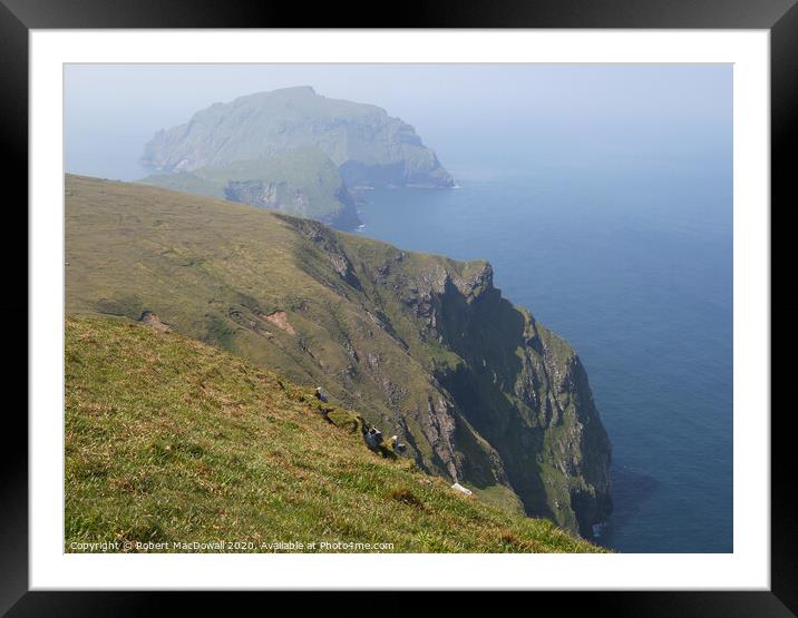 Soay viewed from atop Conachair on Hirta, St Kilda Framed Mounted Print by Robert MacDowall