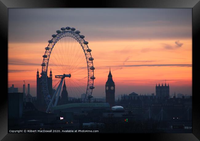 Winter skyscape, Westminster and the Millennium Wheel Framed Print by Robert MacDowall