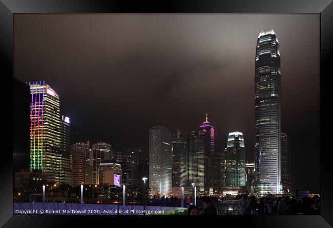 Hong Kong Island skyline at night Framed Print by Robert MacDowall