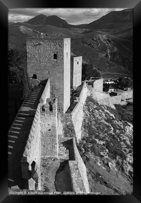 On the walls of the Alcazabar de Antequera, Malaga - in monochrome Framed Print by Robert MacDowall