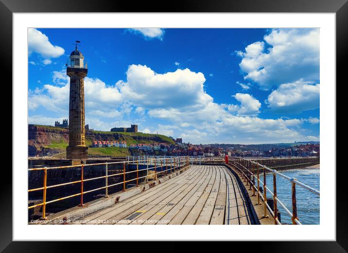 Whitby West Pier Framed Mounted Print by Janet Carmichael