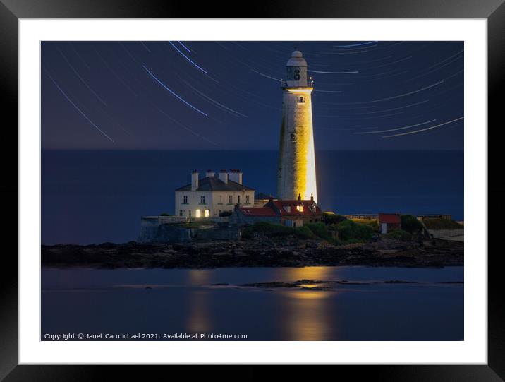 Enchanting Nighttime View of St Marys Lighthouse Framed Mounted Print by Janet Carmichael