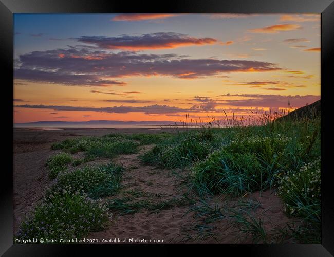 Tranquil Sunset on Troon Beach Framed Print by Janet Carmichael