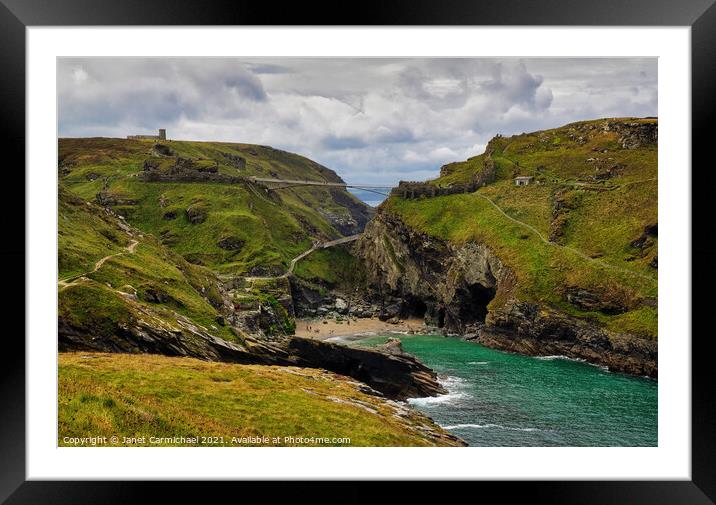 Merlin's Cave and Tintagel Cove Framed Mounted Print by Janet Carmichael