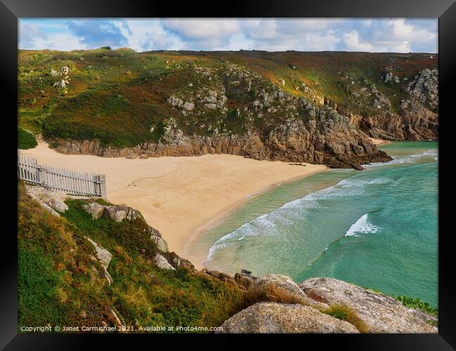 Serene Oasis of Porthcurno Framed Print by Janet Carmichael