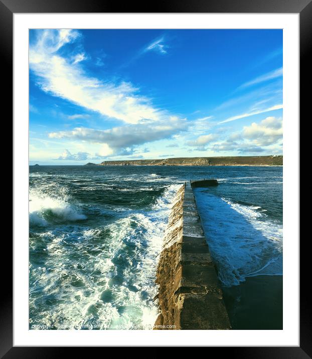 Majestic Waves at Sennen Cove Framed Mounted Print by Janet Carmichael