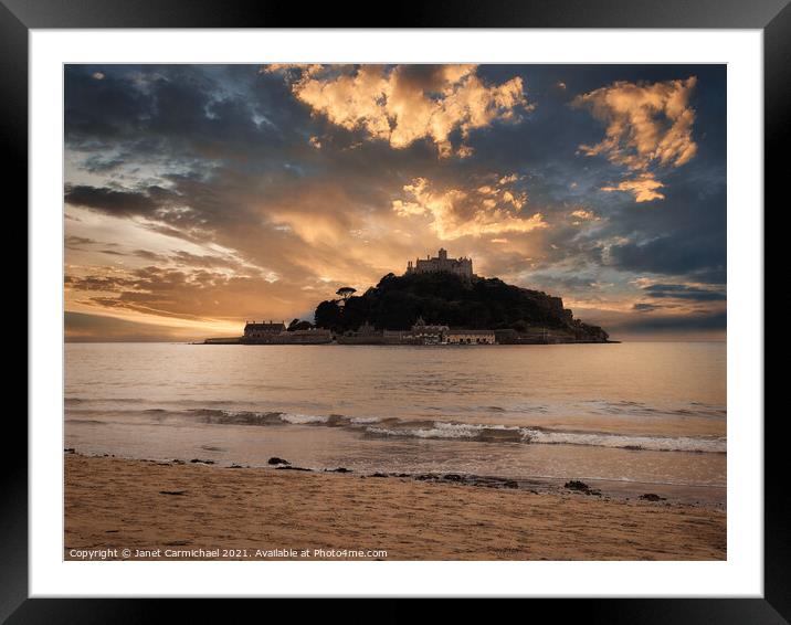 St Michael's Mount Sunset Framed Mounted Print by Janet Carmichael