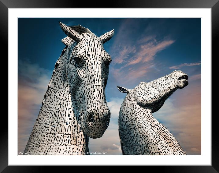 Majestic Kelpies Rising from Scottish Canal Framed Mounted Print by Janet Carmichael