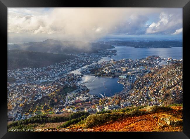 Bergen from Mount Ulriken Framed Print by Janet Carmichael