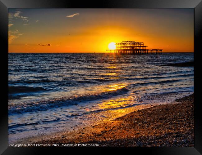Golden Sunset Over Iconic West Pier Framed Print by Janet Carmichael