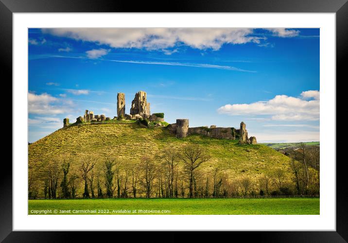 Majestic Corfe Castle in Spring Framed Mounted Print by Janet Carmichael