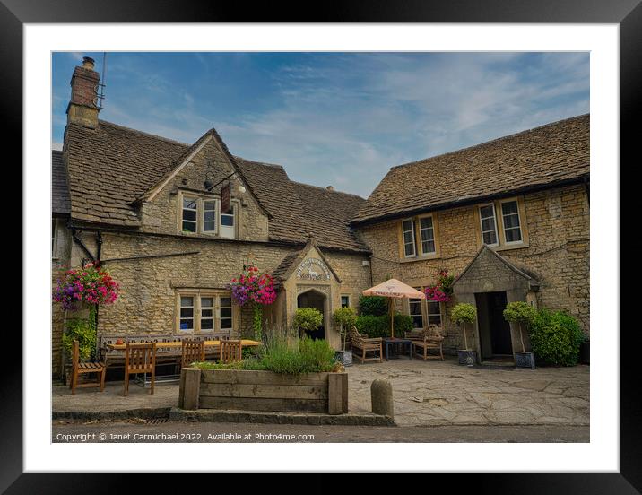 Charming White Hart Inn in the Cotswolds Framed Mounted Print by Janet Carmichael
