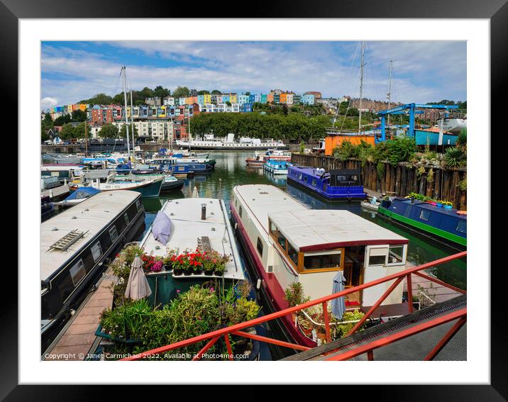 Vibrant Barges at Bristol Marina Framed Mounted Print by Janet Carmichael