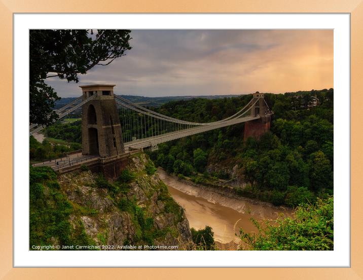 Majestic Sunset over Clifton Bridge Framed Mounted Print by Janet Carmichael