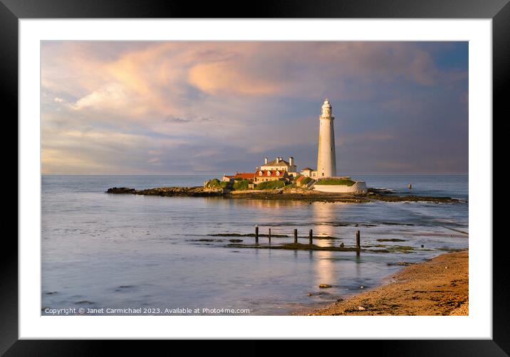 St Mary's Lighthouse Sunset Framed Mounted Print by Janet Carmichael