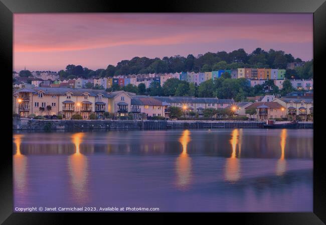 Sunset Skies over the Coloured Houses of Bristol Framed Print by Janet Carmichael