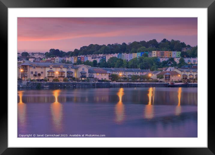 Sunset Skies over the Coloured Houses of Bristol Framed Mounted Print by Janet Carmichael