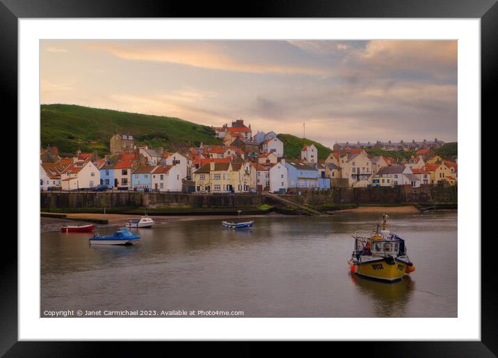 Staithes Waterfront and Beach Framed Mounted Print by Janet Carmichael