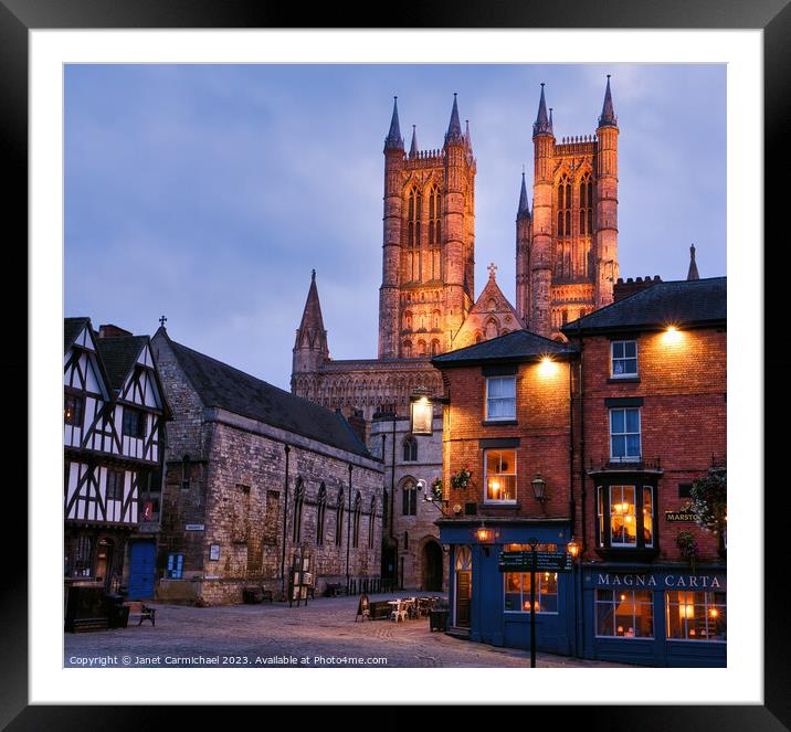 Evening at Lincoln Cathedral Quarter Framed Mounted Print by Janet Carmichael