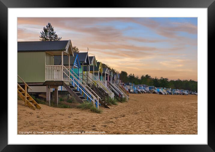 Sunset over Wells Next the Sea Beach Huts Framed Mounted Print by Janet Carmichael