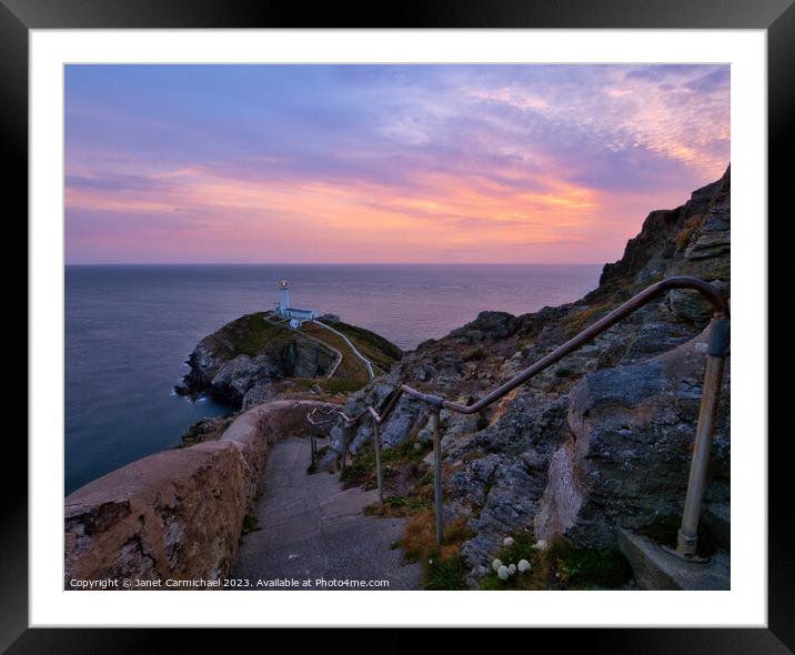 Gentle Sunset Colours over South Stack Lighthouse Framed Mounted Print by Janet Carmichael