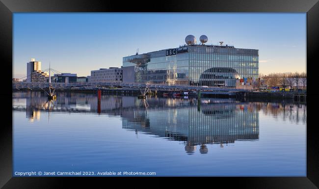Reflections of Pacific Quay, Glasgow Framed Print by Janet Carmichael