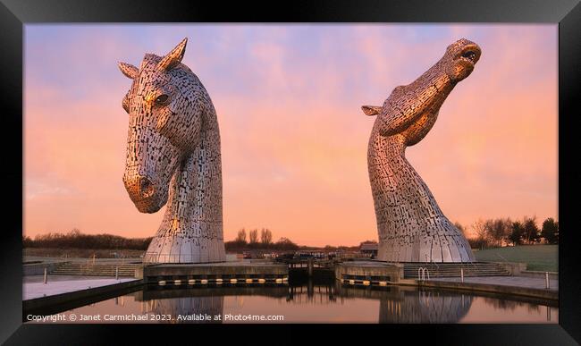 First Light on The Kelpies Framed Print by Janet Carmichael