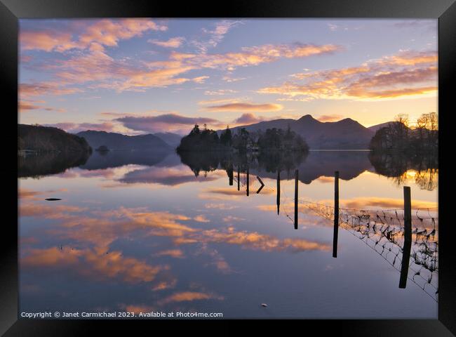 Sunset over Derwentwater Framed Print by Janet Carmichael