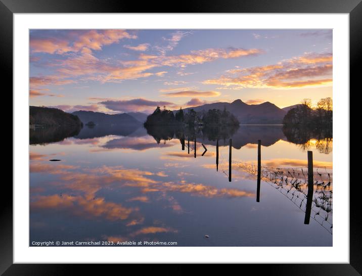 Sunset over Derwentwater Framed Mounted Print by Janet Carmichael
