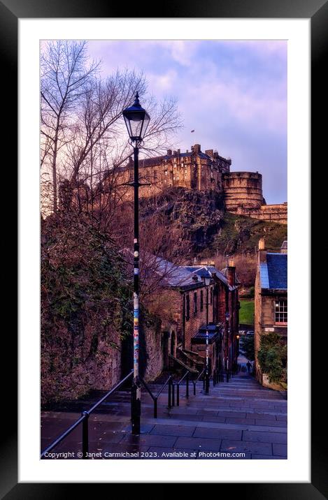 The Vennel Viewpoint of Edinburgh Castle Framed Mounted Print by Janet Carmichael