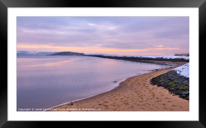 Cramond Winter Sunset Framed Mounted Print by Janet Carmichael