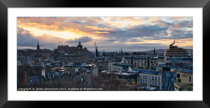 Sunset over Edinburgh Skyline Framed Mounted Print by Janet Carmichael