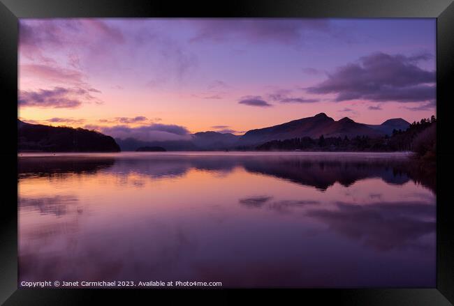 Sunset Silhouettes at Derwentwater Framed Print by Janet Carmichael