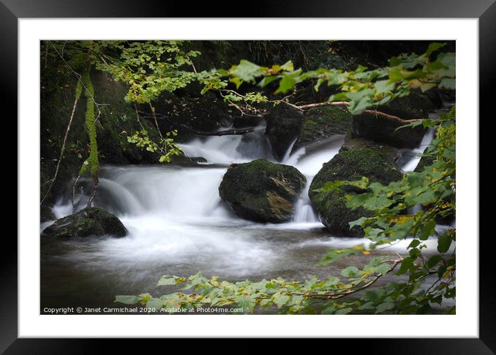 Tranquil Autumn Cascade Framed Mounted Print by Janet Carmichael