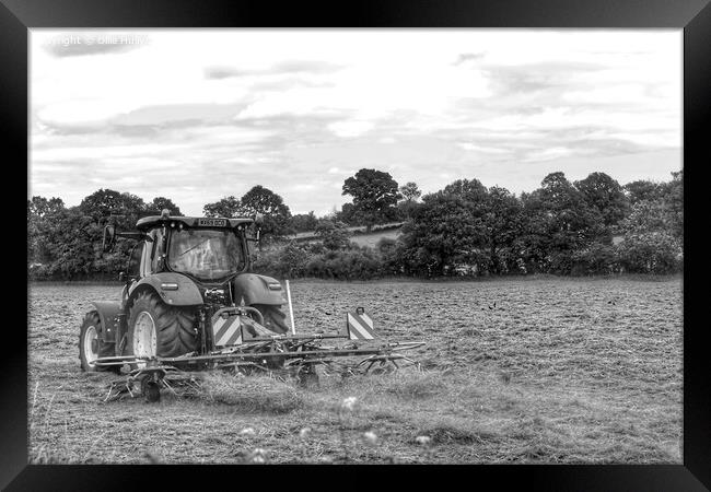 Black and white Tractor in a field  Framed Print by Ollie Hully