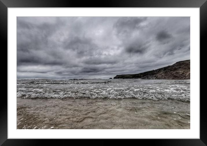 Stormy beach with waves Framed Mounted Print by Ollie Hully