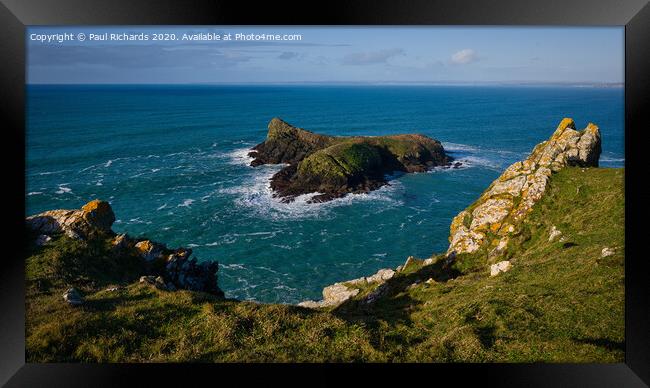 Ocean view from the cliffs above Mullion Framed Print by Paul Richards