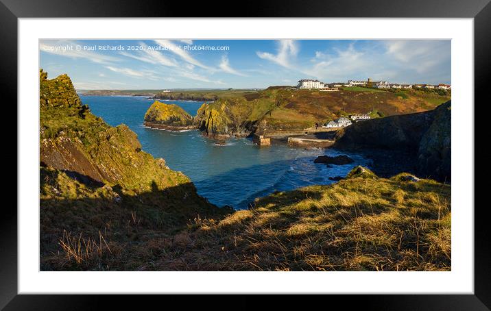 View of Mullion harbour from the cliff top Framed Mounted Print by Paul Richards