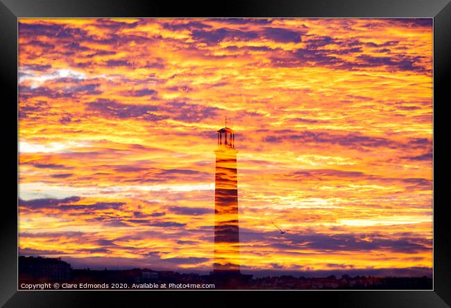 Margate Lighthouse Sunset Framed Print by Clare Edmonds