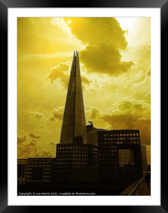 The Shard, London, Golden Sky Framed Mounted Print by Les Morris