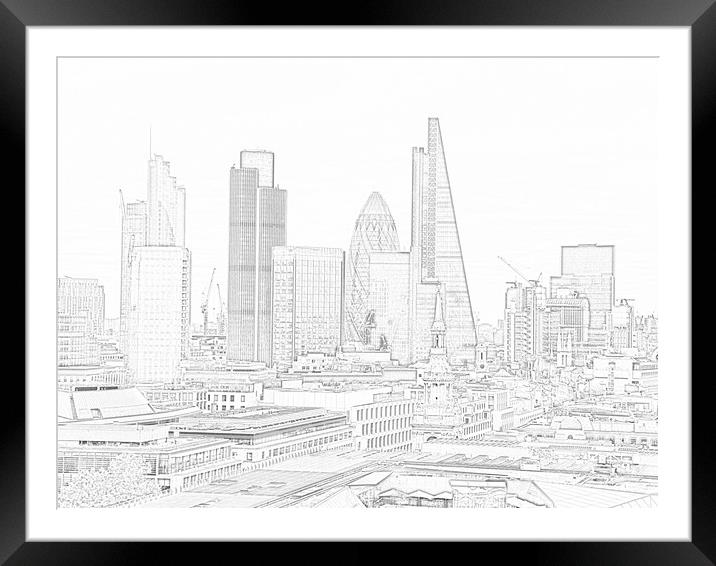    Pencil Sketch London Skyline        Framed Mounted Print by Les Morris