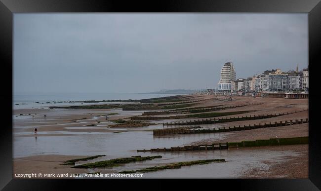 Low Tide at Hastings Seafront. Framed Print by Mark Ward