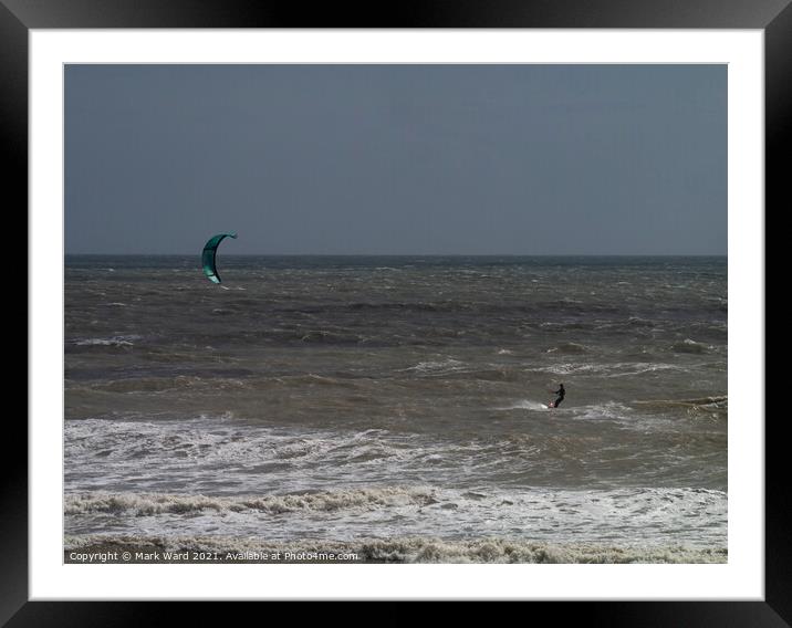 Kitesurfing in a Big Sea Framed Mounted Print by Mark Ward