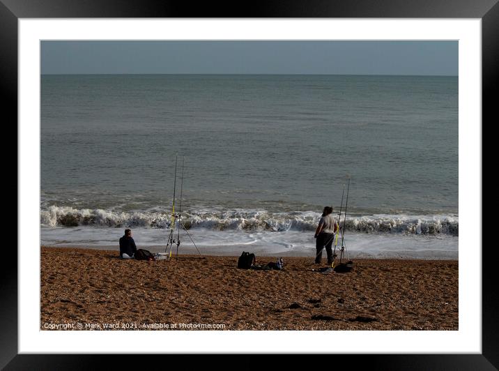 Beach Fishing in Hastings. Framed Mounted Print by Mark Ward