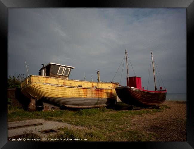 Retired Fishing Boats at the Stade Hastings. Framed Print by Mark Ward