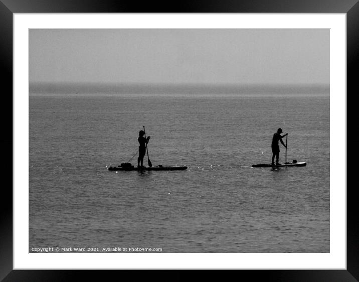 Paddleboard Silhouettes in Monochrome. Framed Mounted Print by Mark Ward