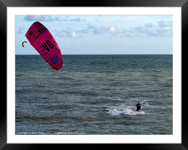 Watercolour Kite Surfer. Framed Mounted Print by Mark Ward